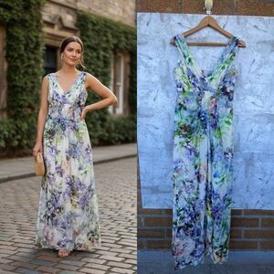 Seraphine Luxe Felicity Floral Silk Maternity Long Gown Occasion Dress size 6